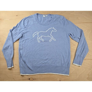 Gap Running Horse Blue Crewneck Sweater Women's M Long Sleeve